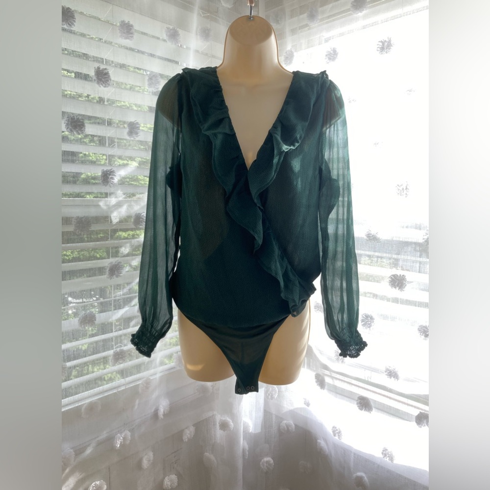 teal body suit blouse with a v neck size medium
